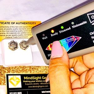 Real diamond earring, 14k yellow gold vermeil, natural diamond, free appraisal